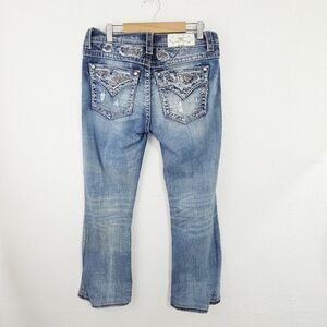 Miss Me Mid-rise Boot Cut Jeans Distressed Embroidered Rhinestones Sz 28 Hemmed